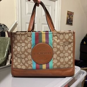 Coach Dempsey Carryall Signature jacquard with bold stripe and Coach patch